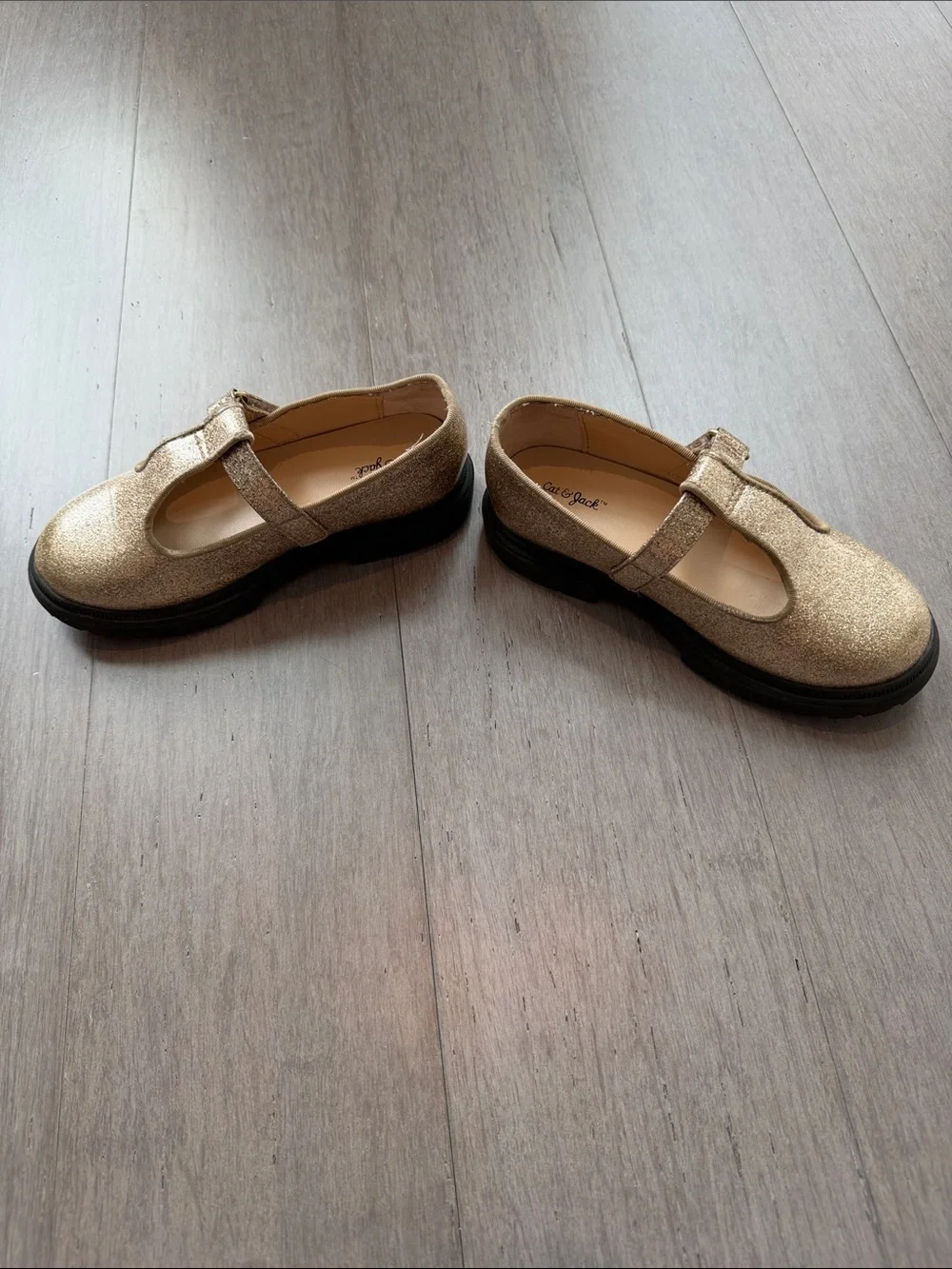 Cat & Jack Kids' Gold Glitter T-Strap Dress Shoes- 11Y